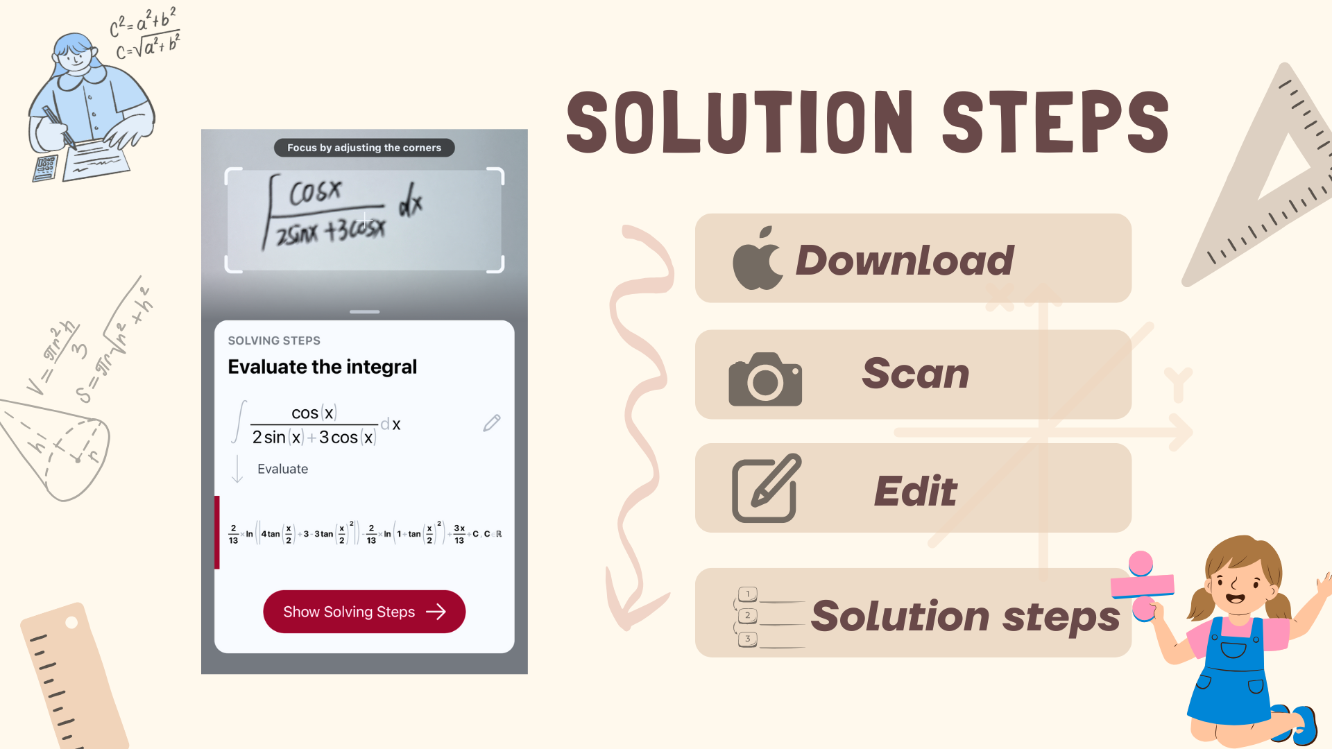 Tap "Show solution steps" to break down each step and master math!