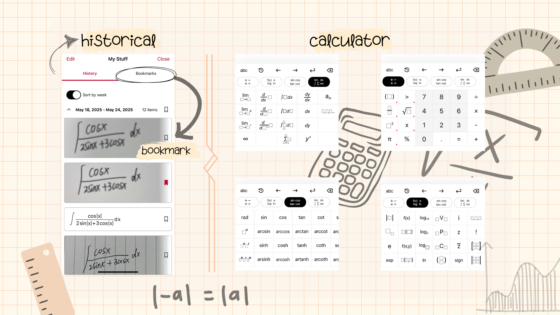 The history query and calculator functions of Photomath