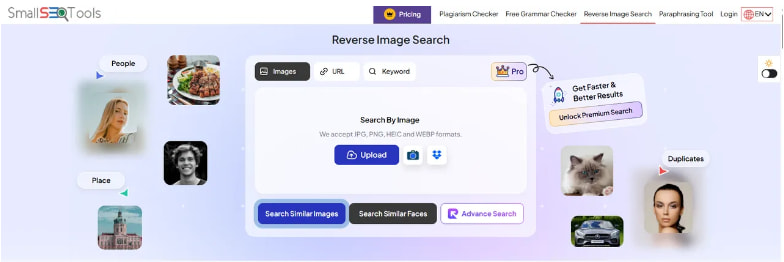 SmallSEOTools's reverse image search function is presented to you