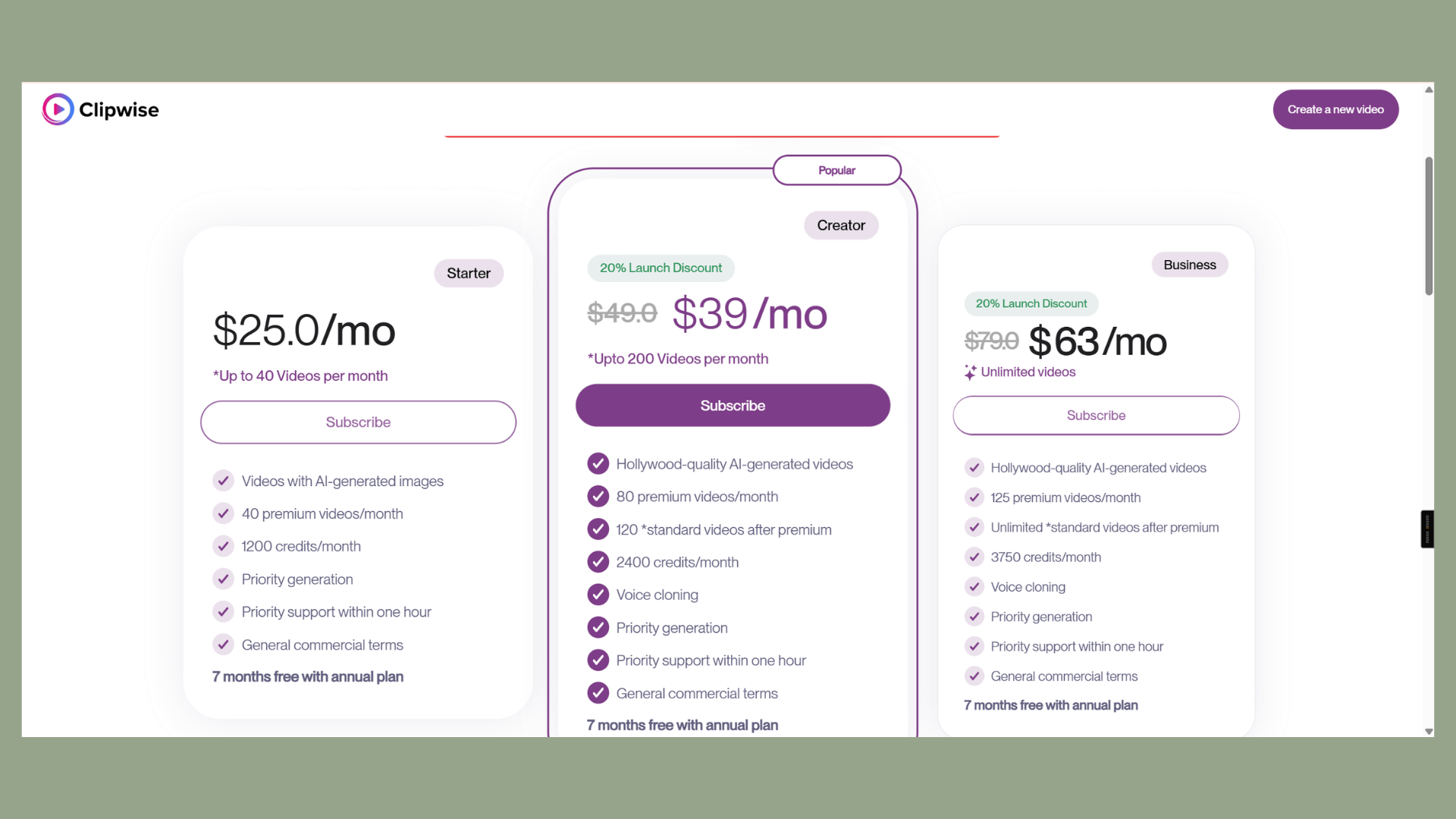pricing of Clipwise