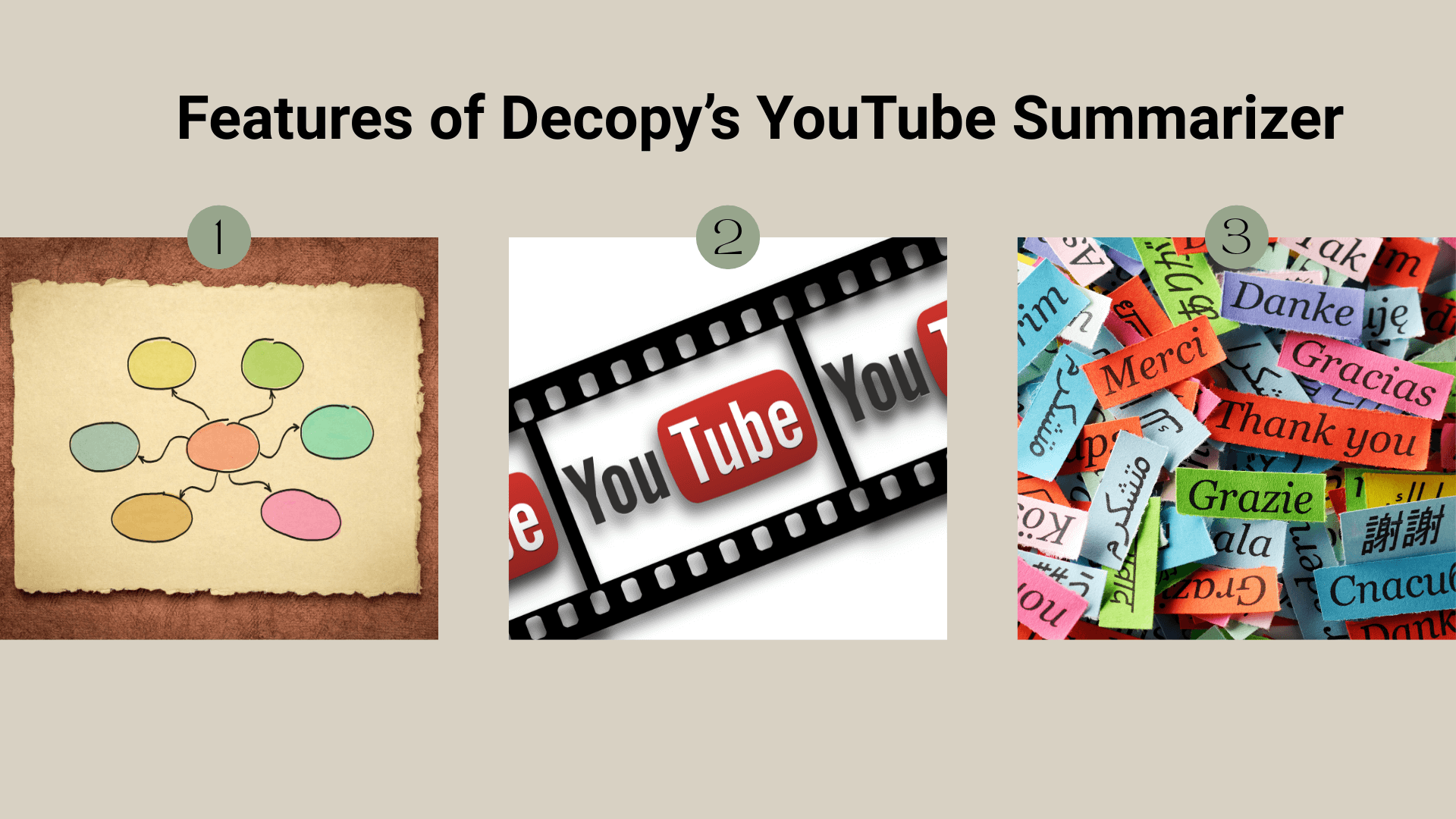 Features of Decopy's YouTube summarizer