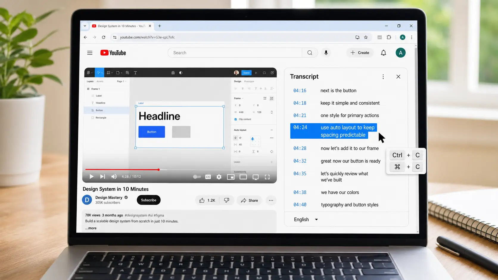 how to copy a youtube transcript