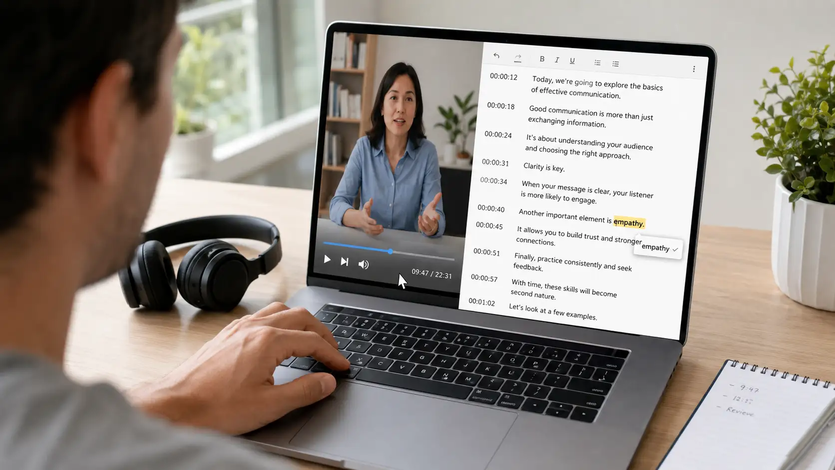 manual youtube transcription review