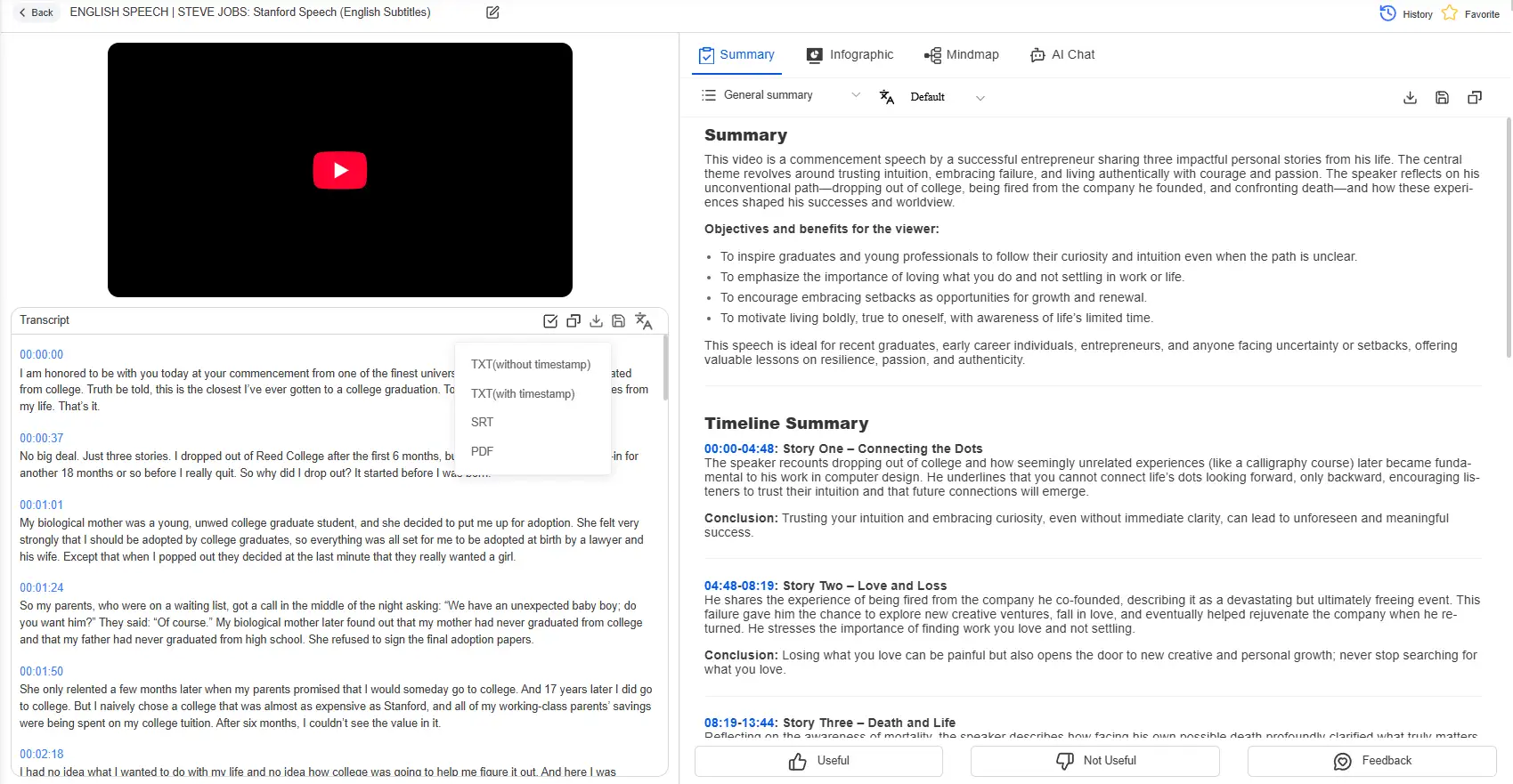 youtube transcript generator results