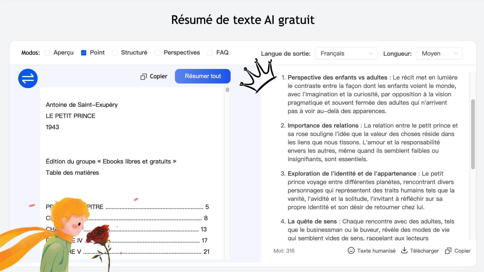 Fonctionnalités du Résuméur IA