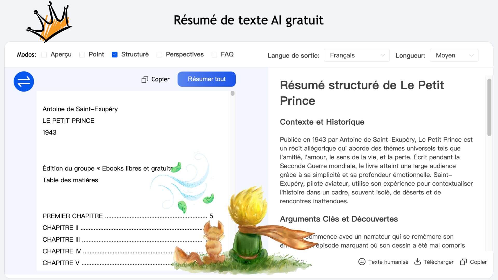 Fonctionnalités de l’résumeur AI 