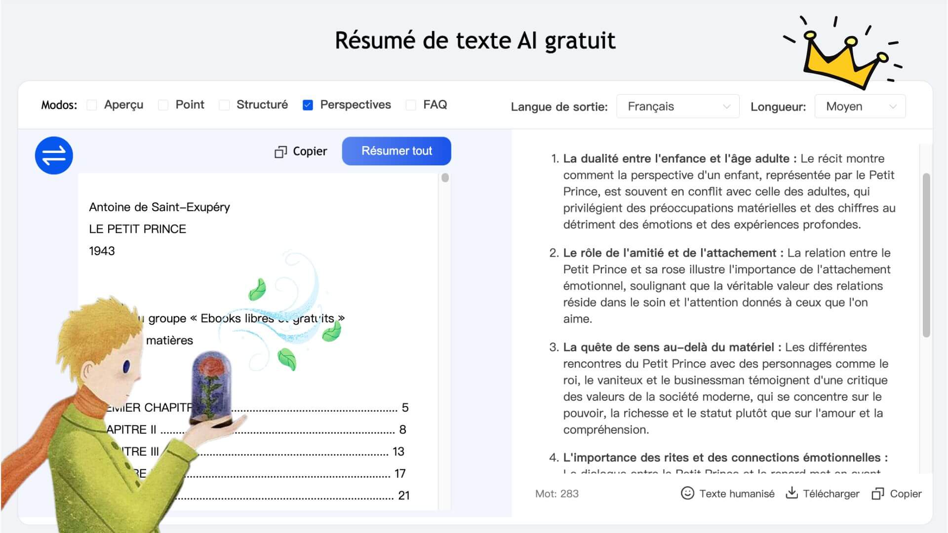 Fonctionnalités du Résuméur IA