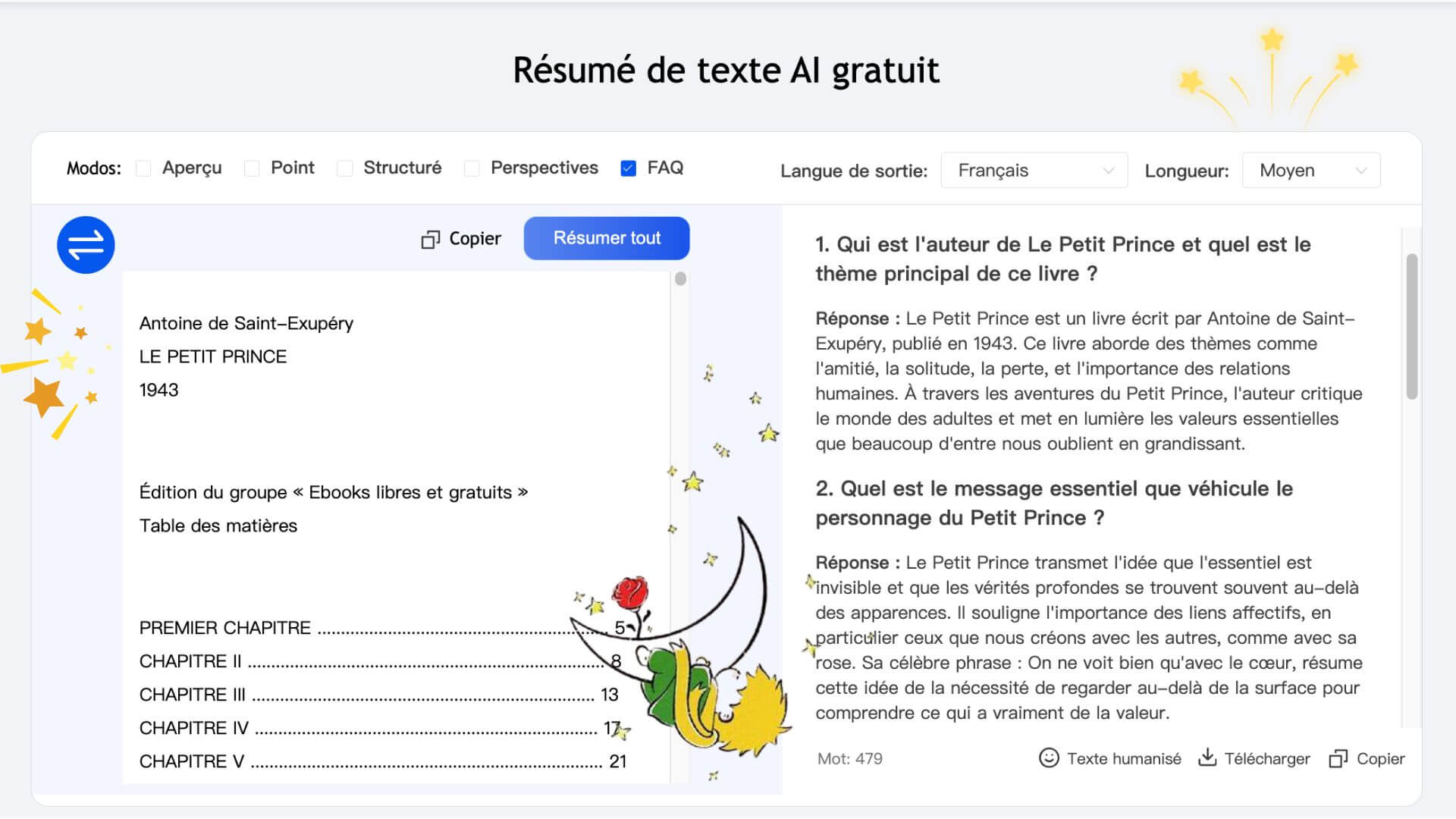 Fonctionnalités de l’résumeur AI 