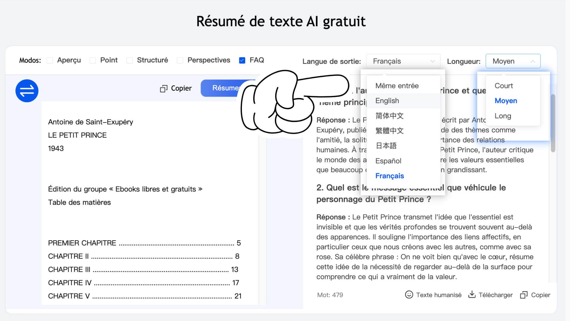 Fonctionnalités de l’résumeur AI 