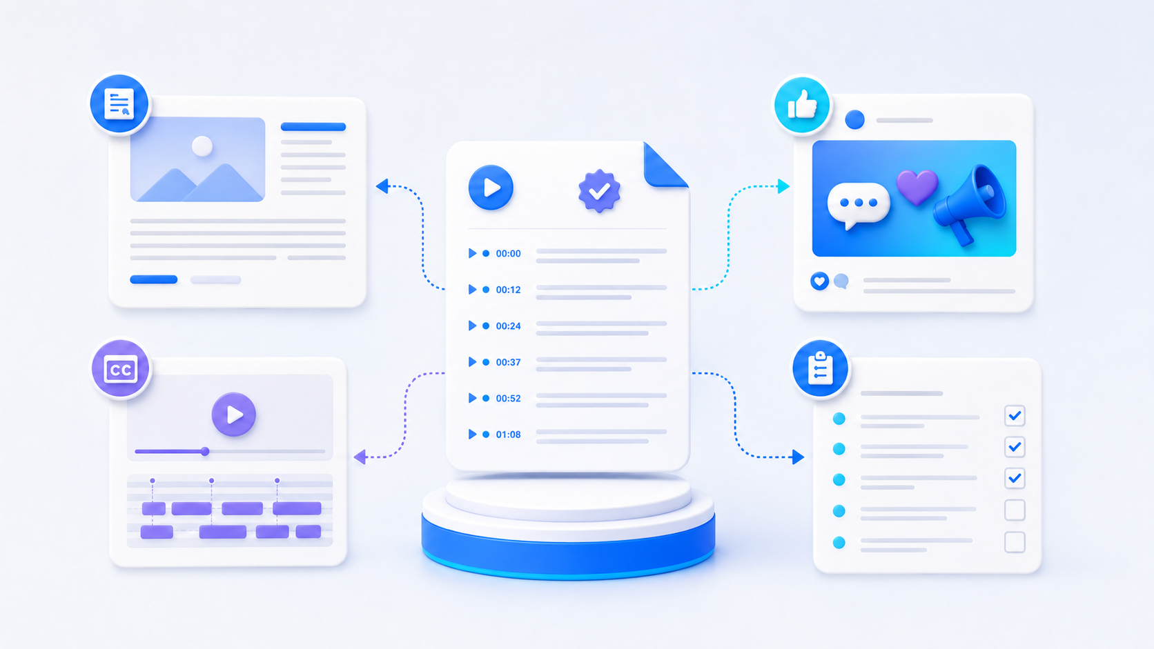 Repurpose a video transcript into articles captions and social content