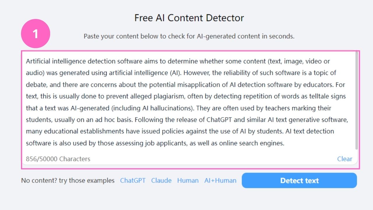 paste text in ai checker box