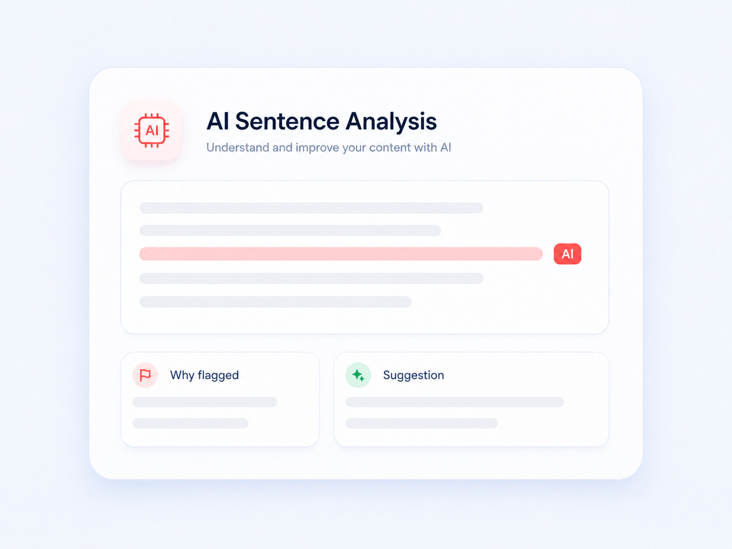 AI Sentence analysis showing an AI-labeled sentence with explanation and revision suggestion