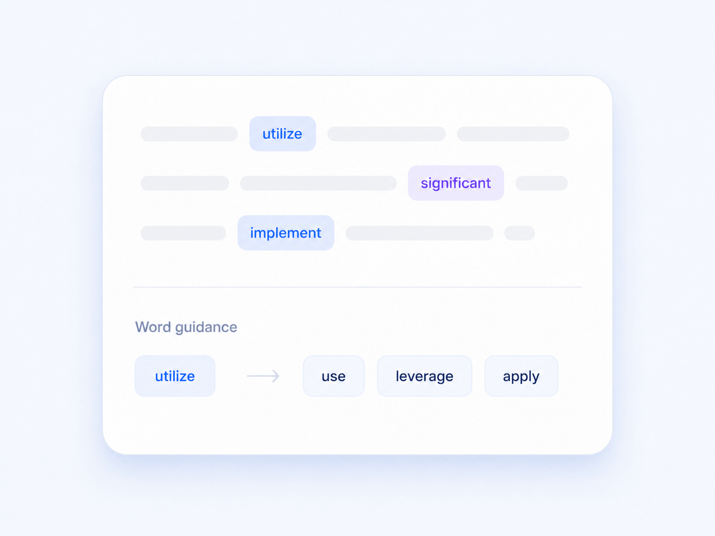 AI Vocab guidance interface highlighting words and suggested wording improvements