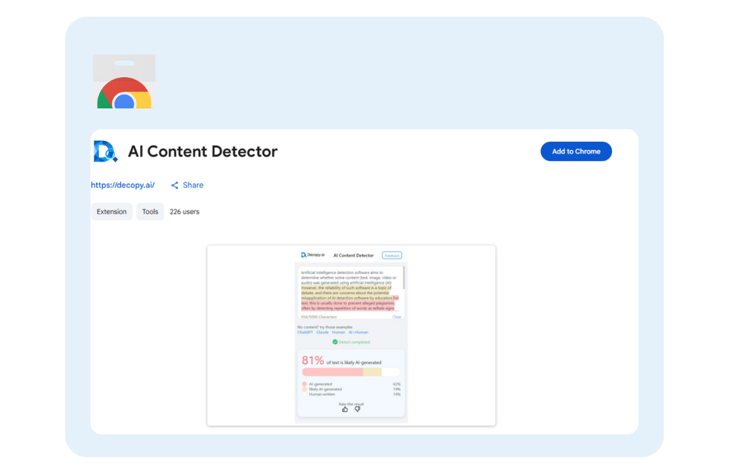 Decopy AI - Extension Chrome du détecteur d'IA de Decopy
