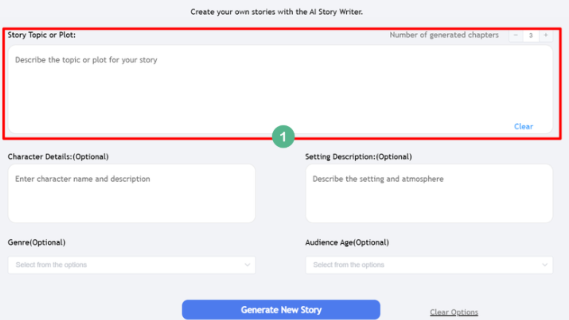 Input the story outline you want AI to generate.