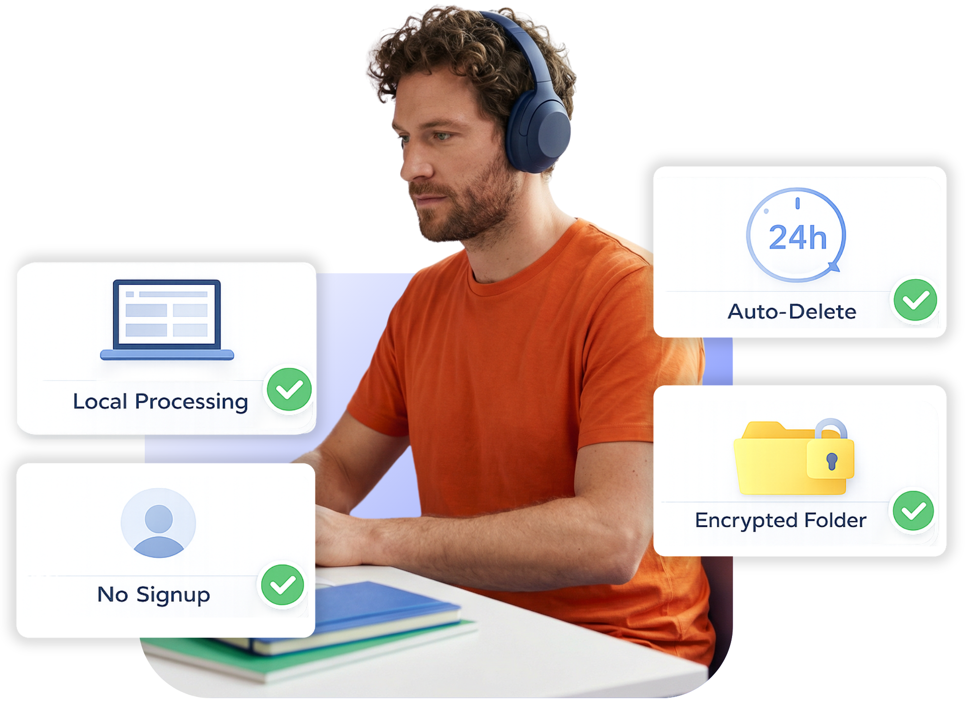 Transcrição de áudio segura com processamento local no navegador