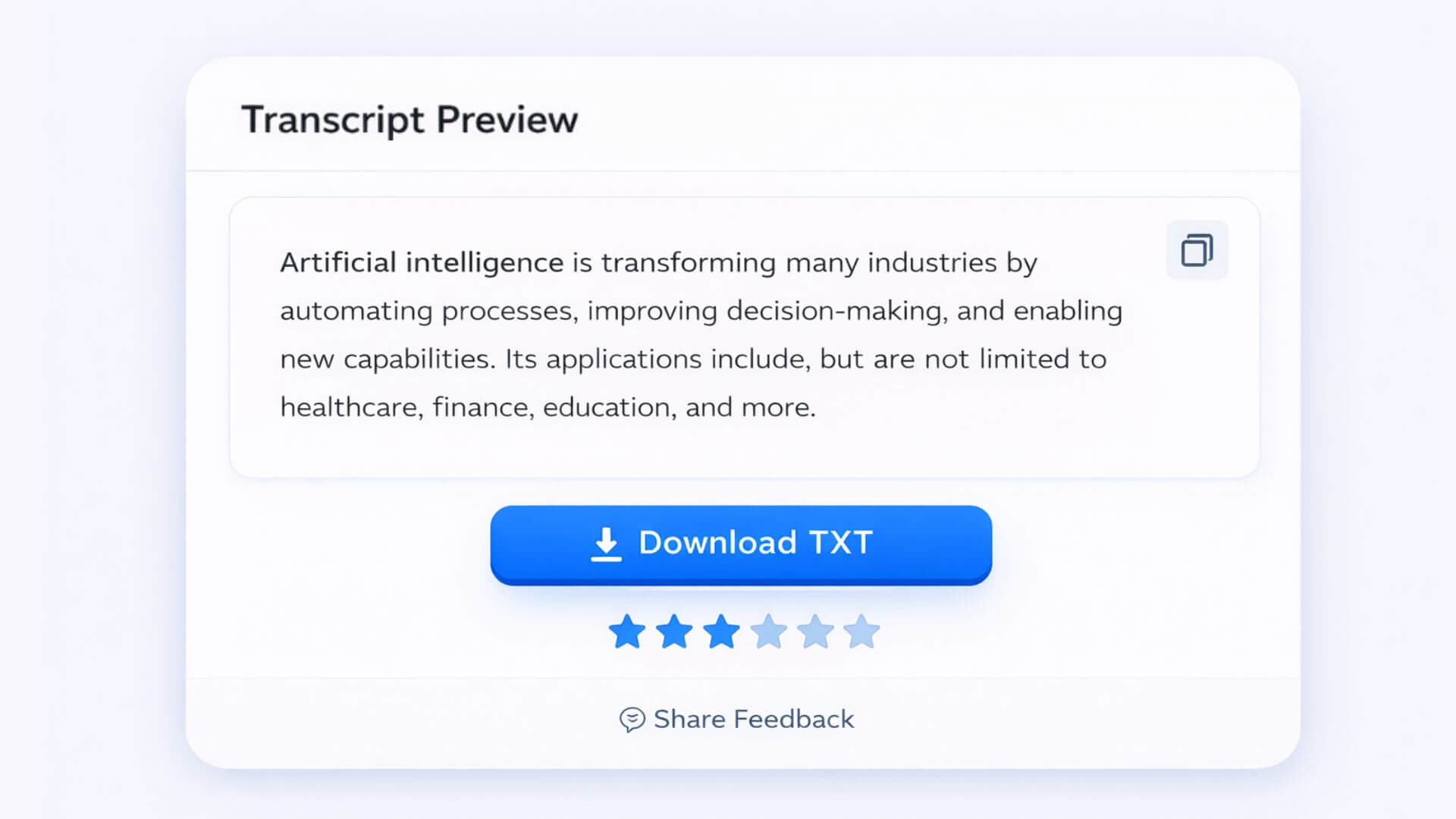 Copiar e baixar transcrição em TXT