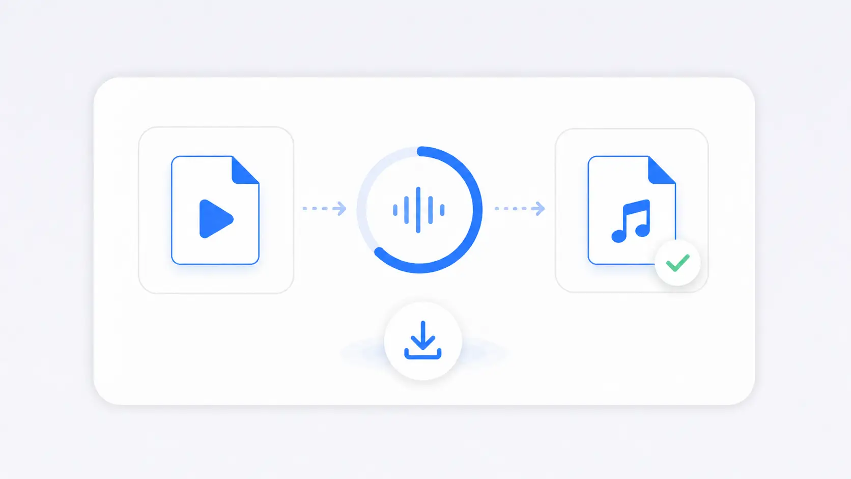 MOV video file being converted into an audio file with a processing indicator and download button.