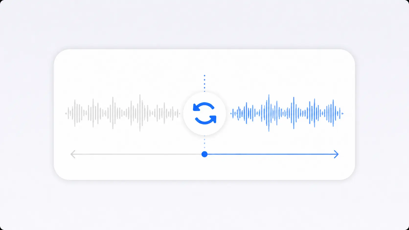 Audio waveform interface with reverse arrows indicating backward playback.