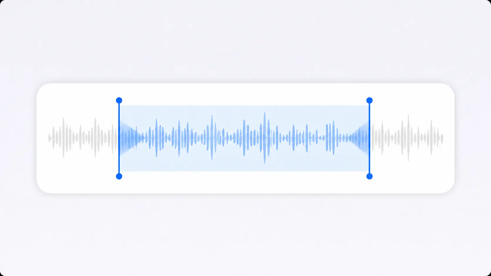 Selected audio waveform with tapered edges showing fade-in and fade-out adjustments.