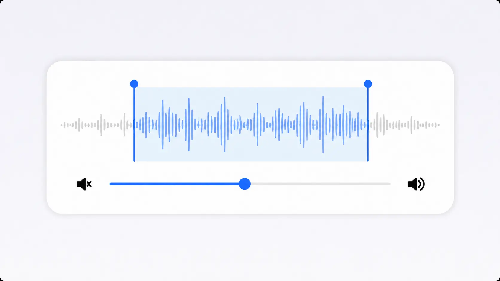 Audio waveform with a volume slider for adjusting the listening level before conversion.
