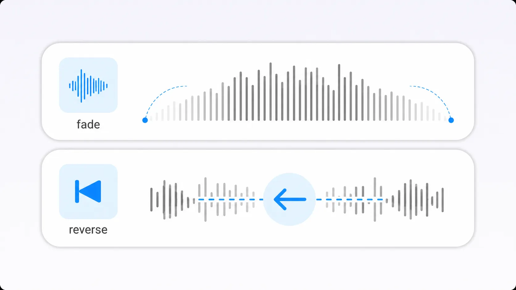 Fade-Effekte hinzufügen oder die Audiospur umkehren