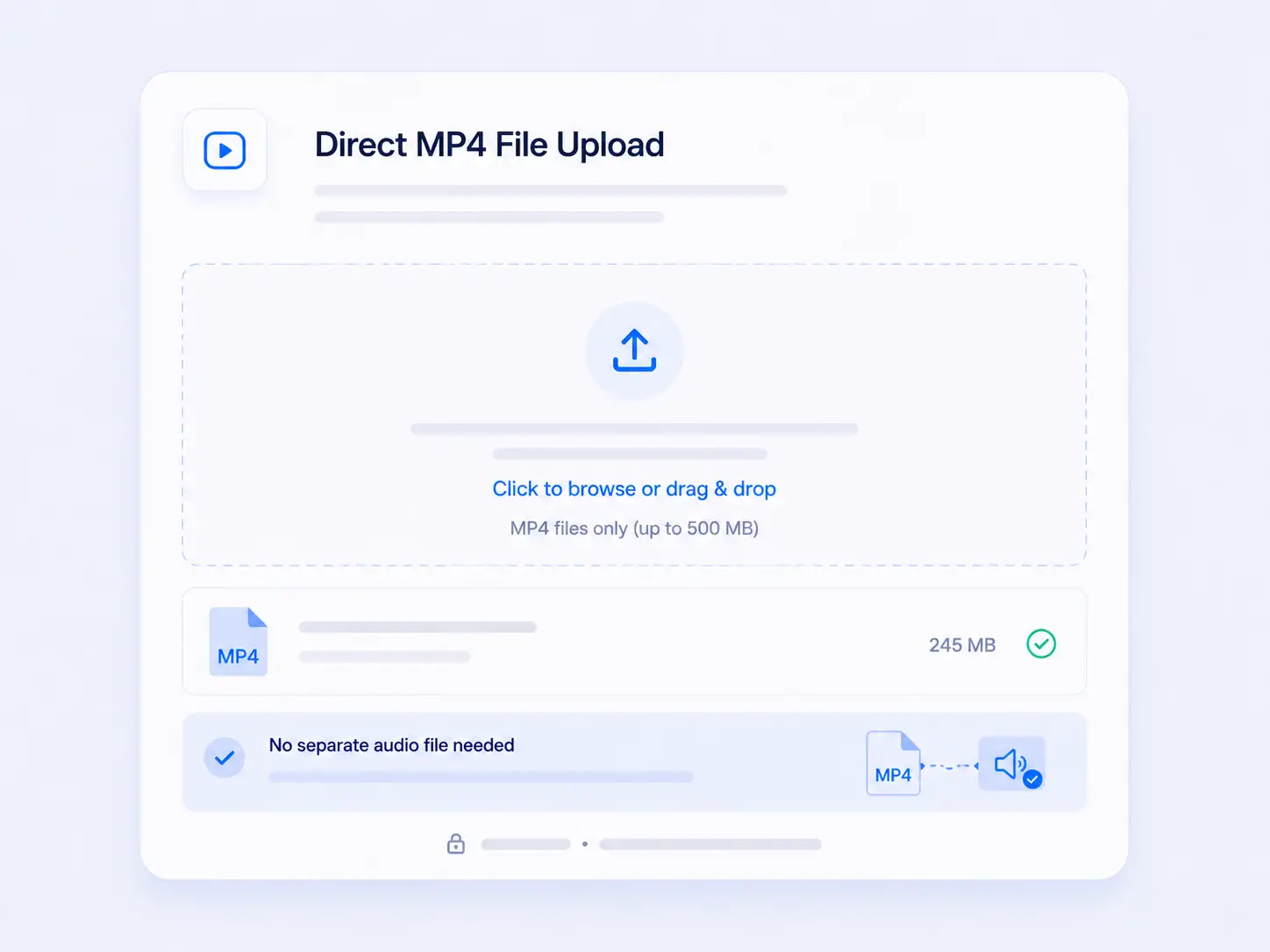 MP4-Transkriptionsoberfläche mit direktem Videoupload ohne separate Audiospur