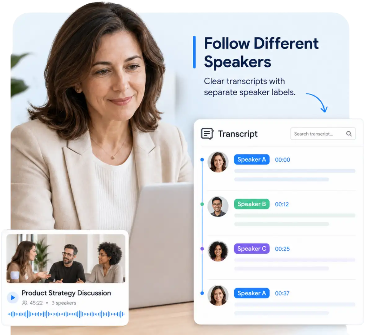 MP4 conversation transcript organized with speaker labels to separate each participant clearly