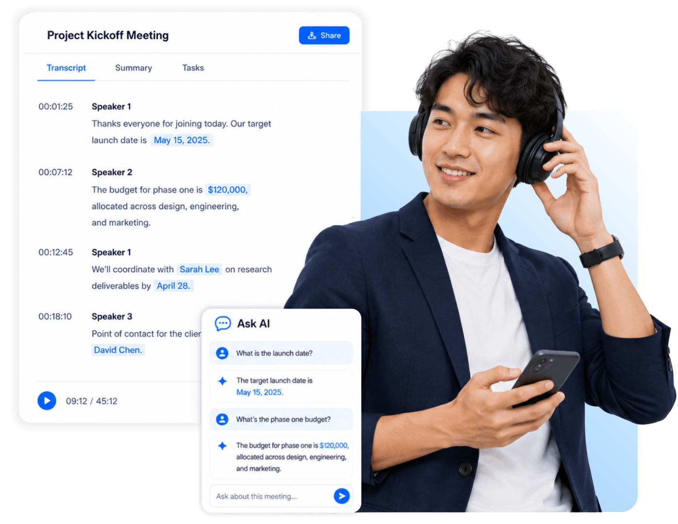 Audio to text transcription for important details