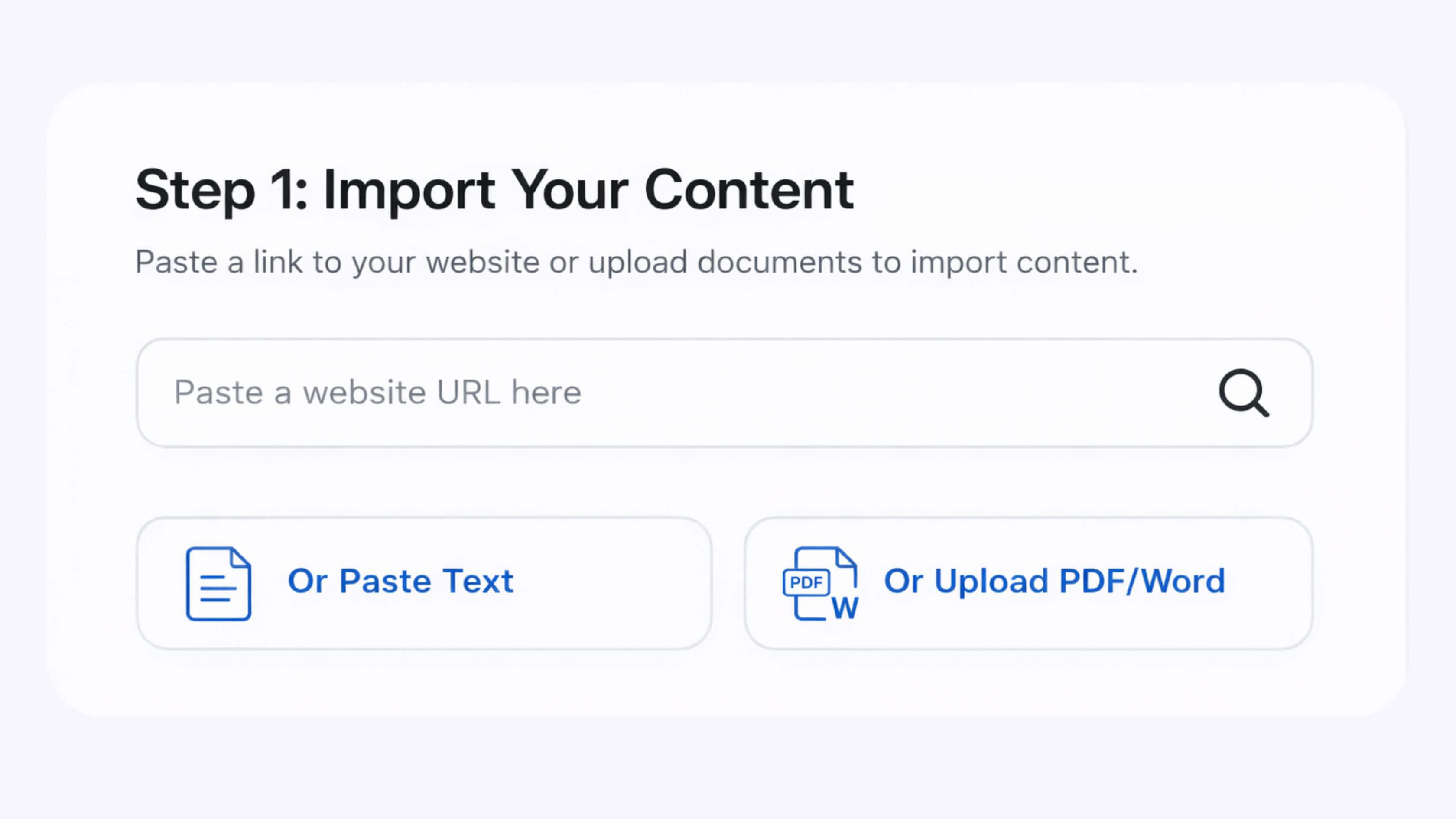 Schritt 1: Inhalt per PDF-Upload oder Webseiten-URL importieren