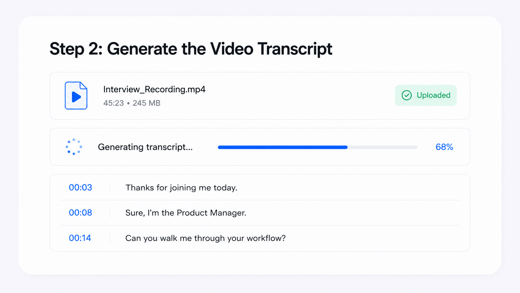 Mit Decopy Video-zu-Text ein Transkript mit Zeitstempeln aus dem Video erstellen
