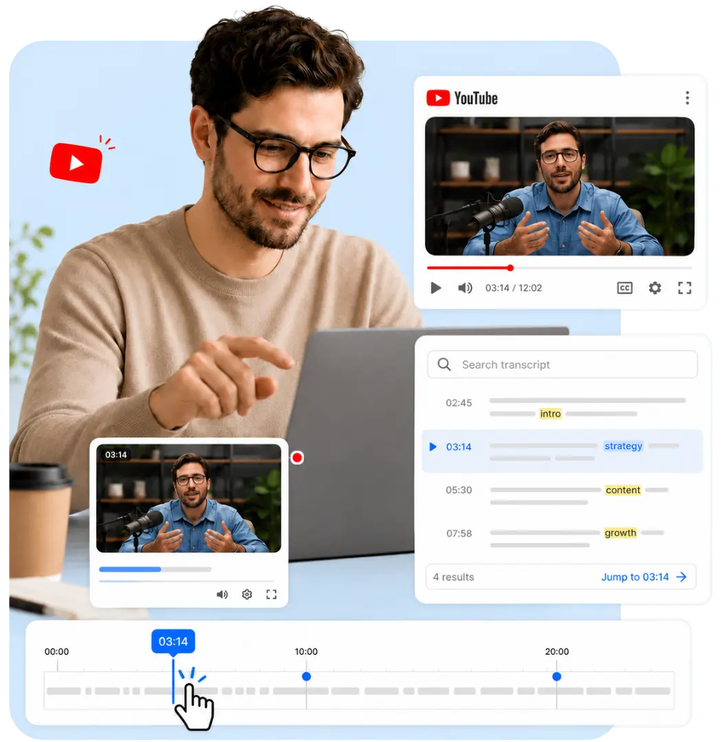 Person using clickable timestamps to jump to specific moments in a video