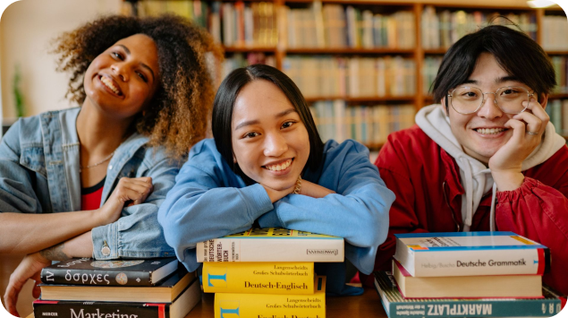 Students studying together in a library