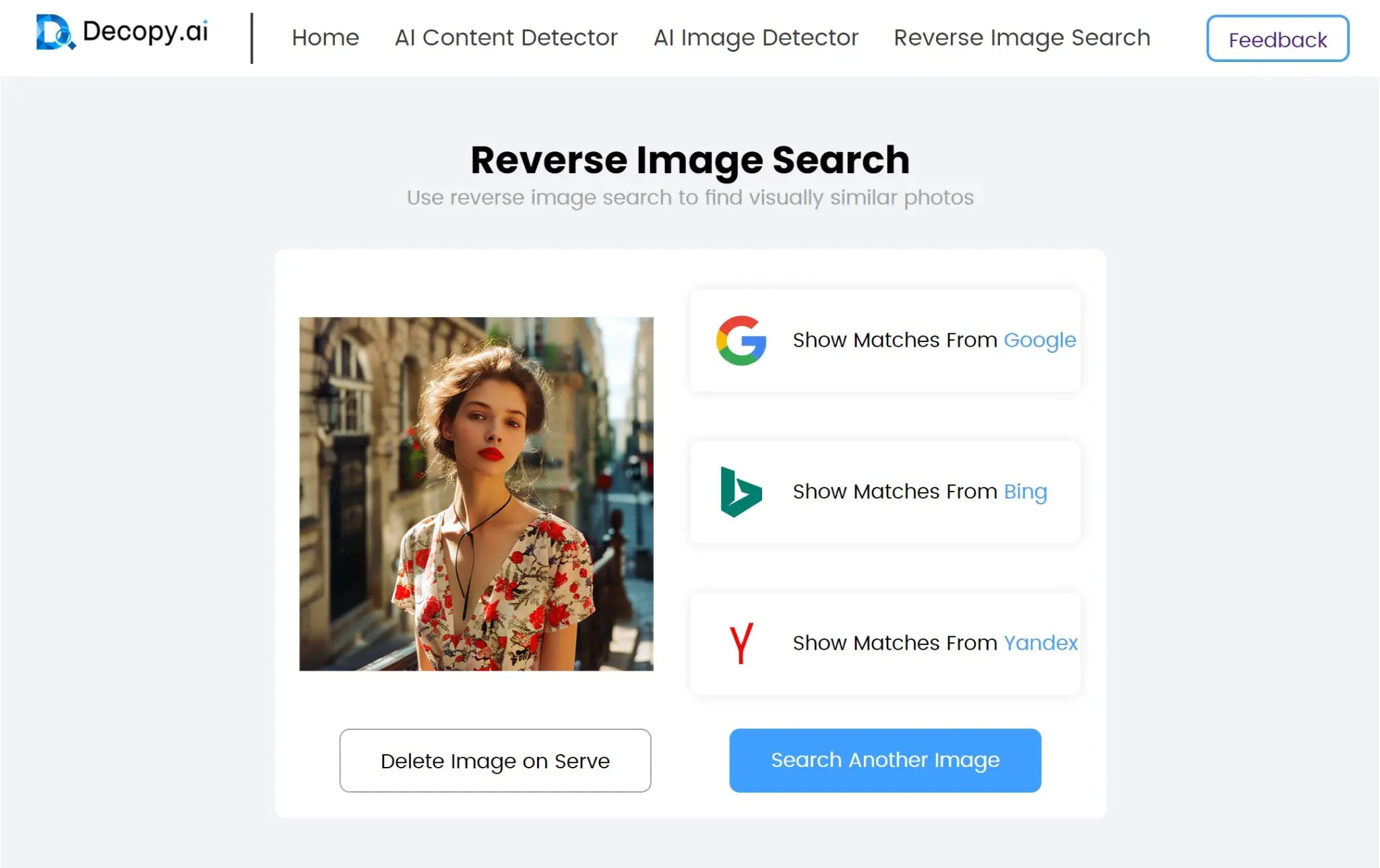 Decopy AI - Reverse Image Search Tool